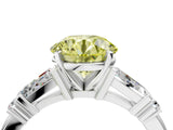 Platinum Fancy Yellow Round  Cut Diamond Ring with Baguette Side Stones, Channel Set Band, and Four-Prong Setting_28