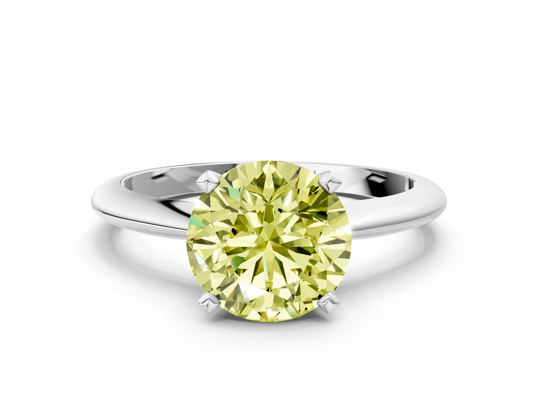 Platinum Fancy Yellow Round Cut Diamond Solitaire Engagement Ring with Classic Band and Four-Prong Setting_12
