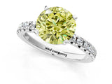 Platinum Fancy Yellow Round Cut Diamond Solitaire Pavé Engagement Ring with Round Band and Prong Setting_1