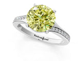 Platinum Fancy Yellow Round Cut Diamond Solitaire Ring with Pavé Band and Prong Setting_13
