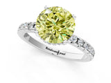 Platinum Fancy Yellow Round Cut Diamond Solitaire Ring with Round  Pavé Band and Four-Prong Setting_25