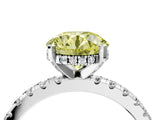 Platinum Fancy Yellow Round Cut Diamond Solitaire Ring with Round  Pavé Band and Four-Prong Setting_28
