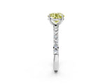 Platinum Fancy Yellow Round  Cut Diamond Solitaire with Pave Band and Four-Prong Setting 13