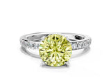 Platinum Fancy Yellow Round  Cut Diamond Solitaire with Pave Band and Four-Prong Setting 15