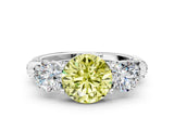 Platinum Fancy Yellow Round Cut Diamond Three-Stone Ring with Prong Setting and Pavé Band_12