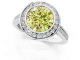 Platinum Fancy Yellow Round Cut Halo Bezel Diamond Pave Band Ring_7