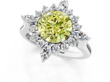 Platinum Fancy Yellow Round Cut Halo Diamond Cluster Ring with Marquise and Round Stones on a White Gold Band with Prong Setting_13