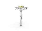 Platinum Fancy Yellow Round Cut Halo Diamond Cluster Ring with Marquise and Round Stones on a White Gold Band with Prong Setting_14