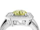Platinum Fancy Yellow Round Cut Halo Diamond Engagement Ring with Pave Split Shank and Four-Prong Setting_40