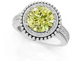 Platinum Fancy Yellow Round Cut Halo Diamond Ring with Beaded Split Shank and Four-Prong Setting_7