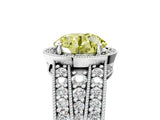 Platinum Fancy Yellow Round Cut Halo Diamond Split Shank Ring with Prong Setting_35