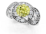 Platinum Fancy Yellow Round Cut Halo Milgrain Diamond Engagement Ring with Leaf Band and Four-Prong Setting_13