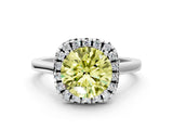 Platinum Fancy Yellow Round Cut Halo Round Diamond Solitaire Ring with Pavé Band and Four-Prong Setting_24