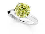 Platinum Fancy Yellow Round  Cut Solitaire Engagement Ring with Flat Band and Four-Prong Setting 1