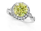 Platinum Fancy Yellow Round  Halo Diamond Engagement Ring with Twisted Band and Four-Prong Setting 3