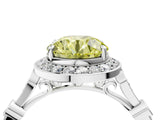Platinum Fancy Yellow Round  Halo Diamond Engagement Ring with Twisted Band and Four-Prong Setting