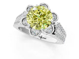 Platinum Fancy Yellow Round  Halo Diamond Floral Split Shank Engagement Ring 1