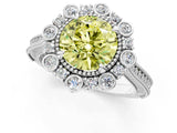 Platinum Fancy Yellow Round  Halo Milgrain Pave Diamond Ring with Four-Prong Setting 1
