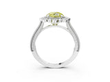Platinum Fancy Yellow Round  Halo Milgrain Pave Diamond Ring with Four-Prong Setting 3