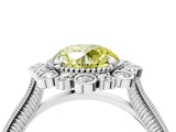 Platinum Fancy Yellow Round  Halo Milgrain Pave Diamond Ring with Four-Prong Setting 4