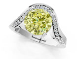 Platinum Fancy Yellow Round  Solitaire Diamond Engagement Ring with Pave Band and Four-Prong Setting 2