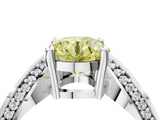 Platinum Fancy Yellow Round  Solitaire Diamond Engagement Ring with Pave Band and Four-Prong Setting 5
