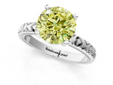 Platinum Fancy Yellow Round  Solitaire Diamond Engagement Ring with XO Engraved Band and Four-Prong Setting 2