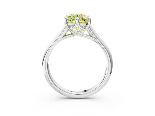 Platinum Fancy Yellow Round  Solitaire Engagement Ring with Six-Prong Setting and Classic Band
