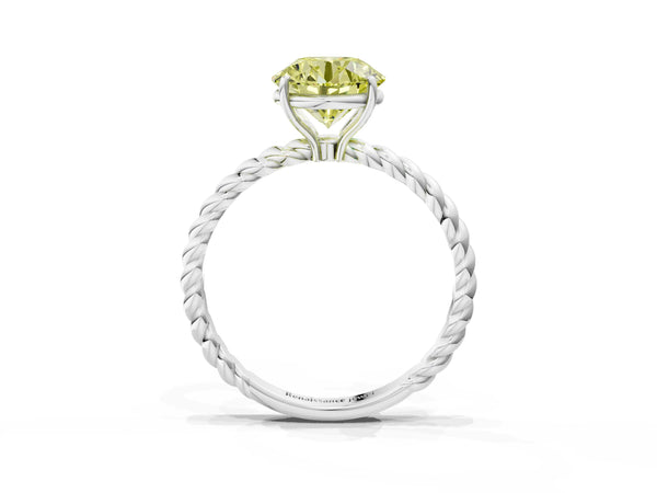 Platinum Fancy Yellow Round  Solitaire Twist Band Ring with Four-Prong Setting