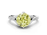Platinum Fancy Yellow Round  Solitaire Twist Band Six-Prong Setting