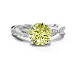 Platinum Fancy Yellow Round  Solitaire Twisted Pave Diamond Ring with Four-Prong Setting