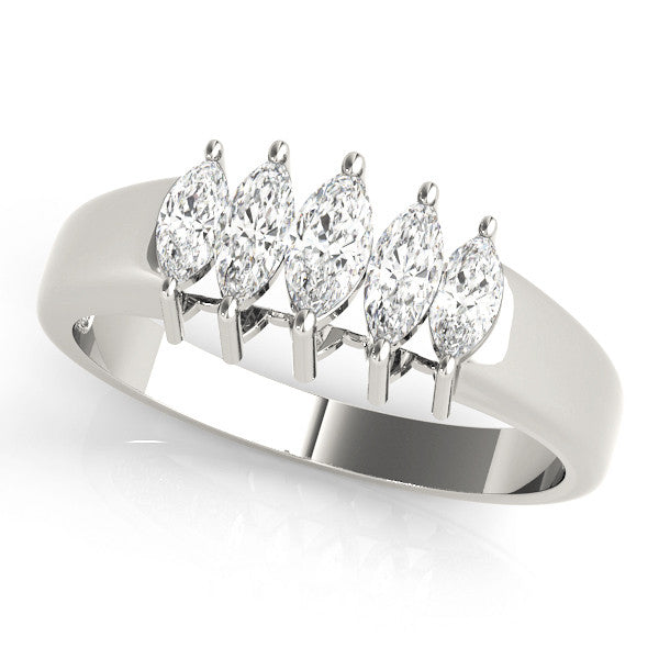 Platinum Five-Stone Marquise Diamond Bar Set White Gold Band