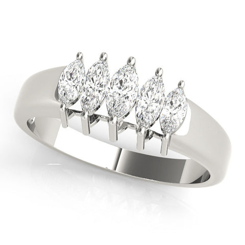 Platinum Five-Stone Marquise Diamond Bar Set White Gold Band