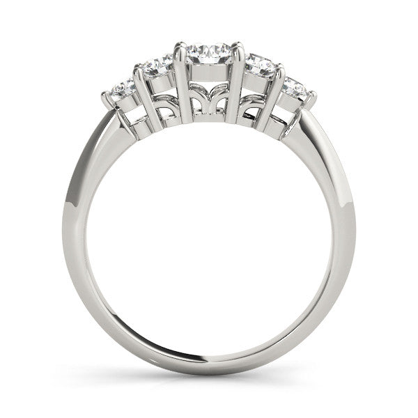 Platinum Five-Stone Round Brilliant Diamond Prong Set White Gold Band 1