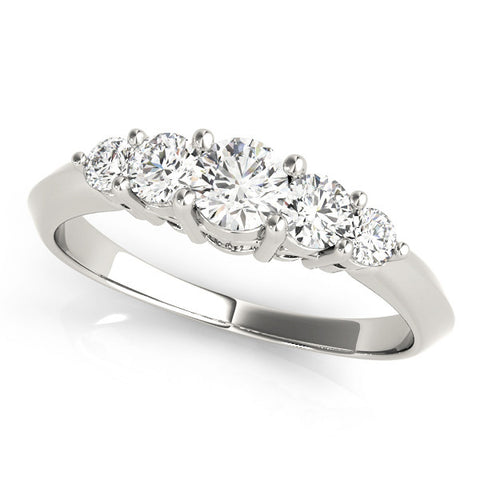 Platinum Five-Stone Round Brilliant Diamond Prong Set White Gold Band