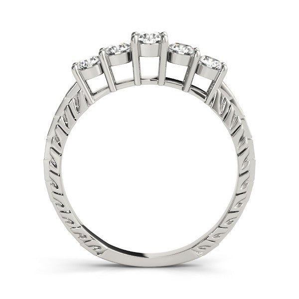 Platinum Five-Stone Round Cut Diamond Prong Set Eternity Band 1