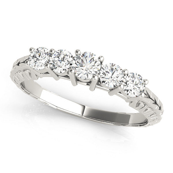 Platinum Five-Stone Round Cut Diamond Prong Set Eternity Band