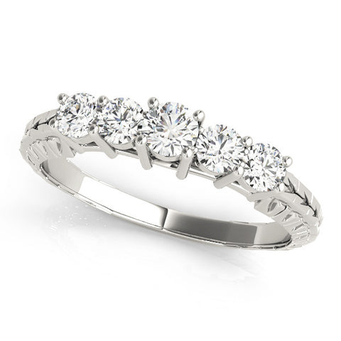 Platinum Five-Stone Round Cut Diamond Prong Set Eternity Band