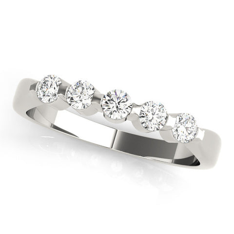 Platinum Five-Stone Round Cut Diamond Prong-Set Half Eternity Band
