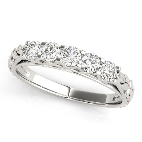 Platinum Five-Stone Round Cut Diamond Prong-Set White Gold Band