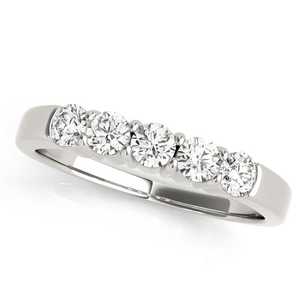Platinum Five-Stone Round Diamond Channel Set Band with Shared Prong Setting