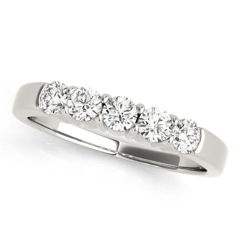 Platinum Five-Stone Round Diamond Channel Set Band with Shared Prong Setting