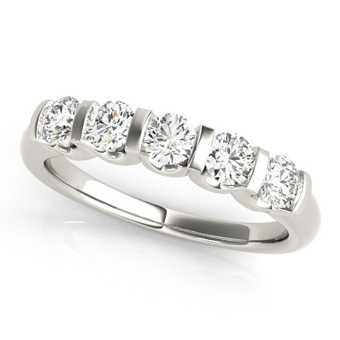 Platinum Five-Stone Round Diamond Channel Set White Gold Band