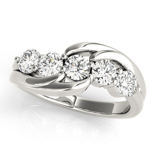 Platinum Five-Stone Round Diamond Crossover Band with Prong Setting