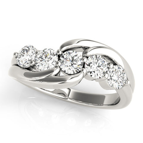 Platinum Five-Stone Round Diamond Crossover Band with Prong Setting