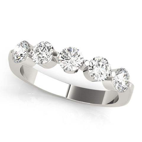 Platinum Five-Stone Round Diamond Half-Eternity Band with Prong Setting