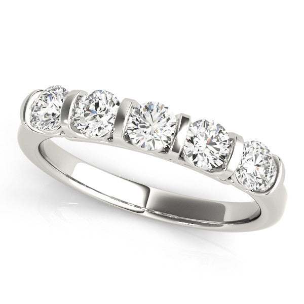 10K White Gold Five-Stone Round Diamond Half-Eternity Bar-Set Ring