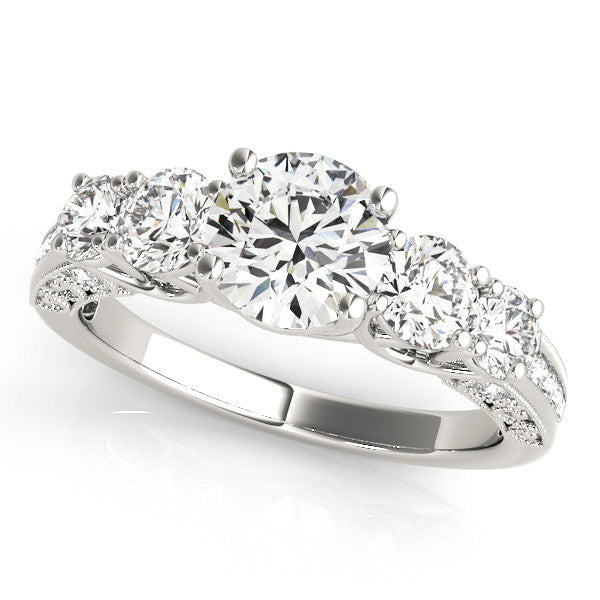 White gold Five-Stone Round Diamond Pave Band with Prong Setting
