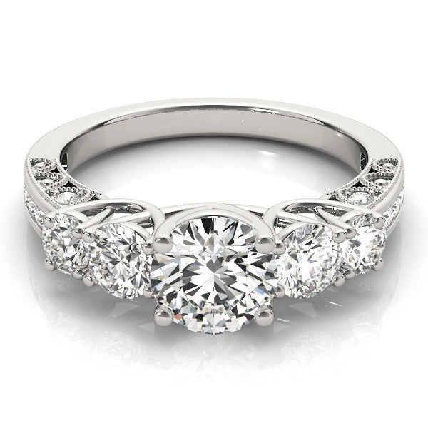 White gold Five-Stone Round Diamond Pave Band with Prong Setting