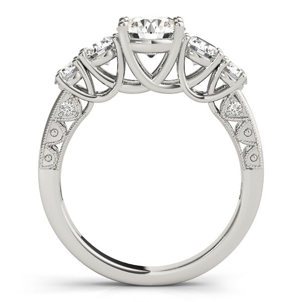 White gold Five-Stone Round Diamond Pave Band with Prong Setting